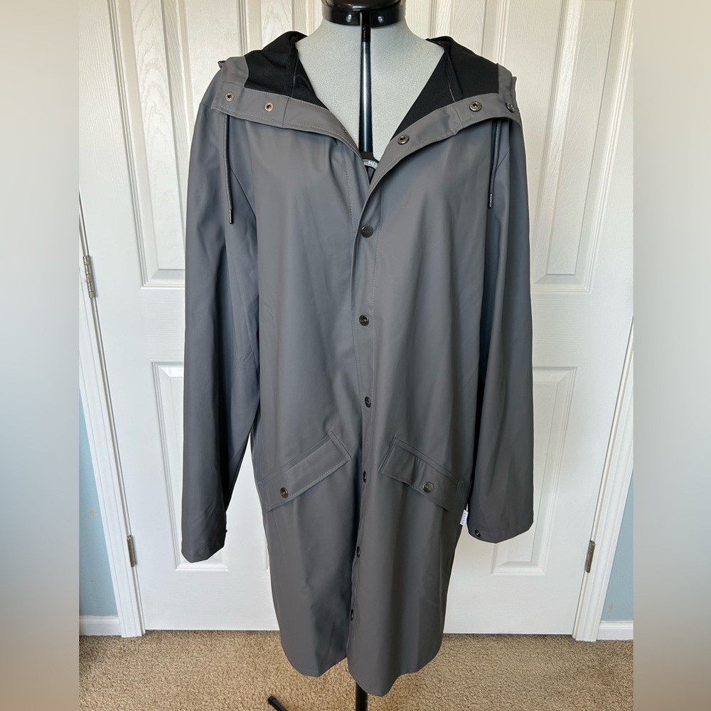 RAINS Raincoat, Gray, Button-Up, Excellent Condition, Size S/M